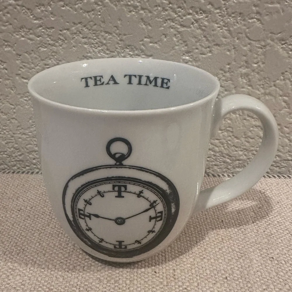 Pottery Barn Tea Time White Black Mug